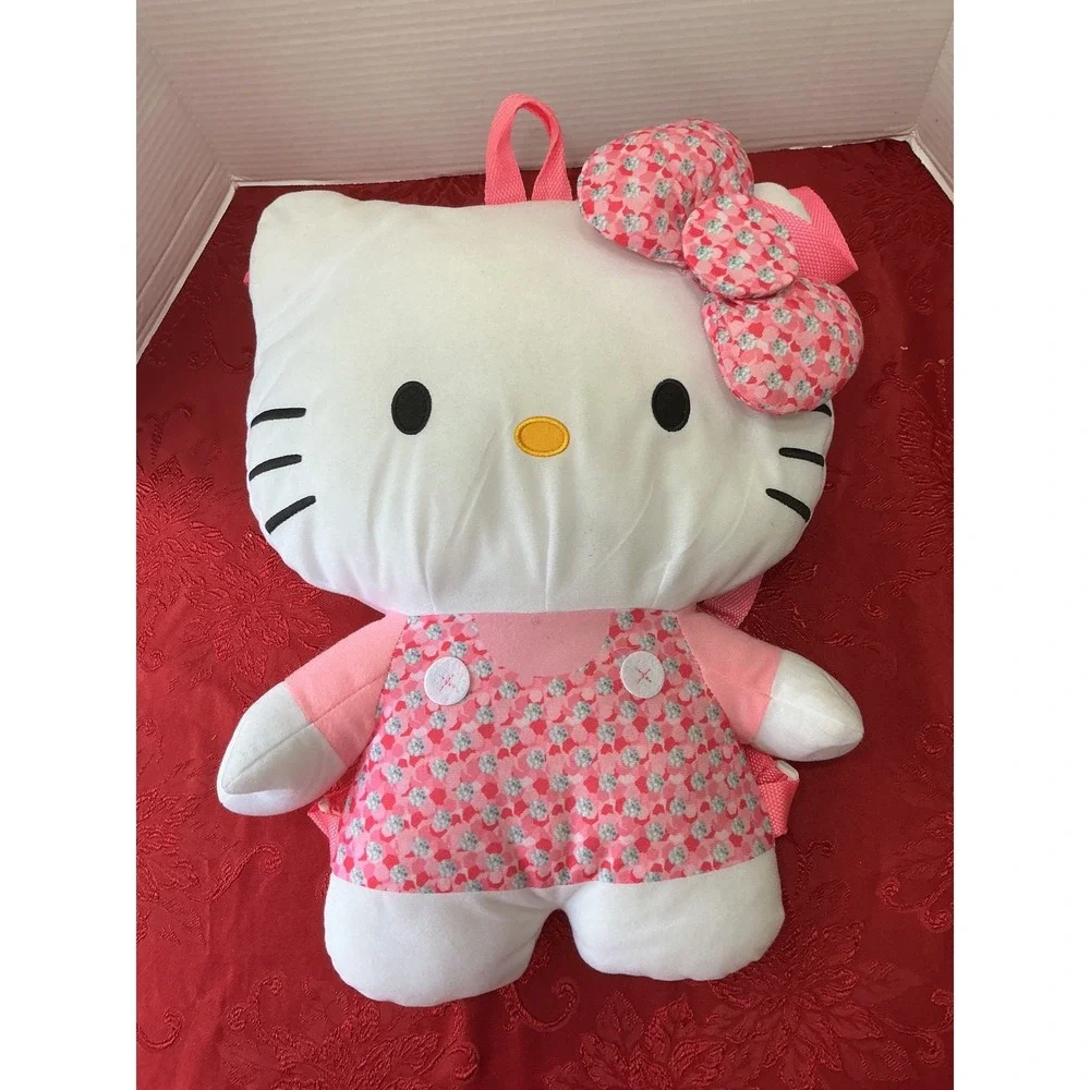 Hello Kitty Plush Backpack Pink Floral Jumper Sanrio Stuffed Animal Bag 18 inch